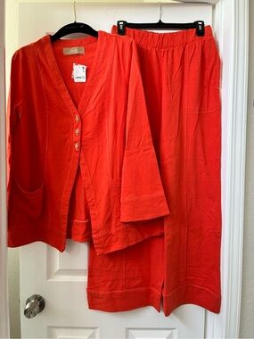 Free People Red Orange Strada 2-Piece Pant Set